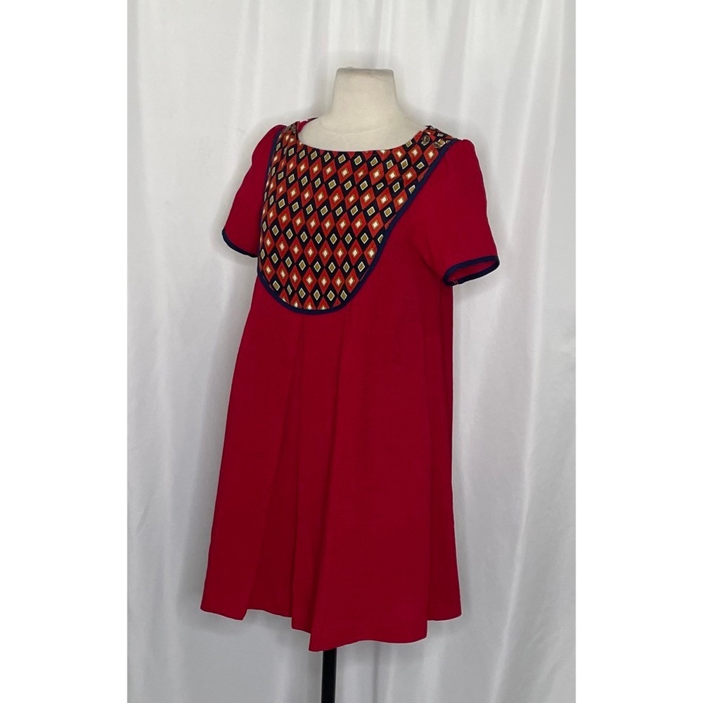 DEAR CREATURES Red Diana Dress Retro 60's A-Line Shift Geometric Diamond X-Small - Picture 6 of 12